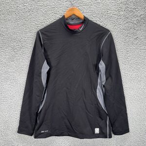 Nike Pro Combat Hyperwarm Shirt Large Black Red Base Layer Training Athletic
